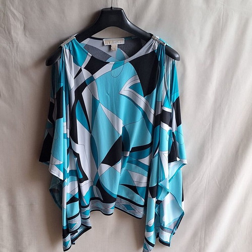 Michael Kors Cold Shoulder Blouse Top XS/S like new, turquoise geometric