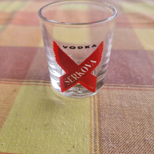 Serkova Vodka collectible shot glass used, 90s-2000s