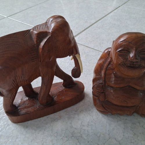 Vintage wooden vase and two wooden figures like new