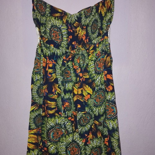 Strapless dress L/XL like new, long with summer colors
