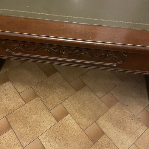 Handmade desk used with carving by Varagki and leather