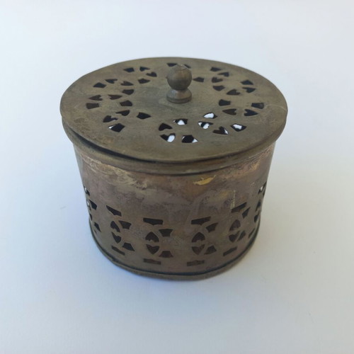 Old handmade silver-plated box candle holder used