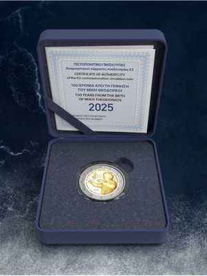 Proof 2 euro 2025 Mikis Theodorakis in box with certificate new