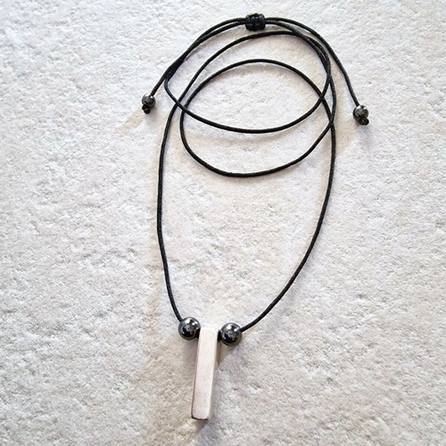 Men's statement necklace new with bar and hematite stones in black and silver