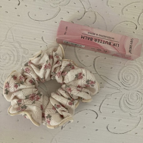 Floral Hair Scrunchie and Lip Balm new, scented