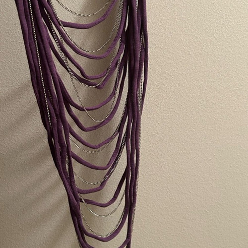 Long necklace new, purple and silver