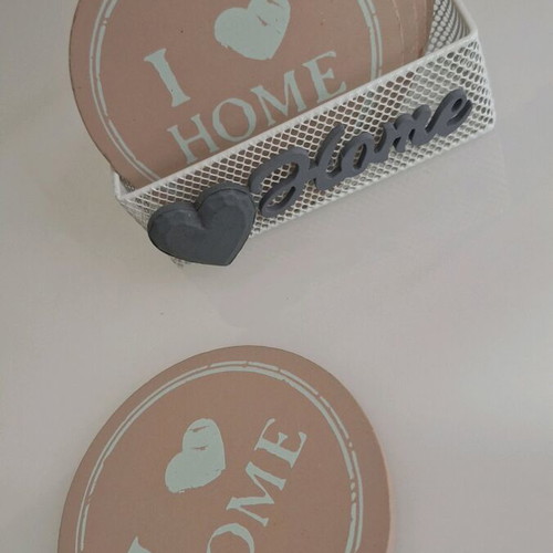 Set of 6 coasters with holder, 10 cm diameter, new
