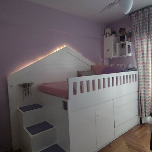 Bed with storage space, lacquered wood