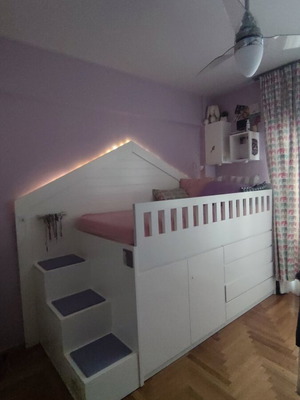 Bed with storage space, lacquered wood