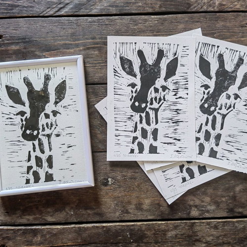Giraffe linocut new, numbered and signed artwork
