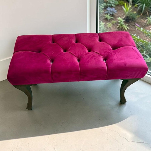 Velvet Chesterfield Bench Pouf Fuchsia 90x40x53cm new