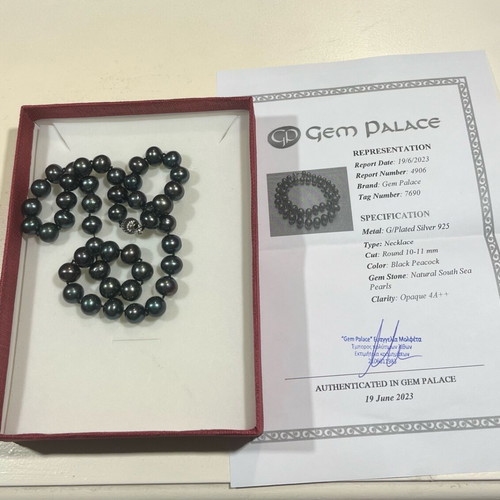 South Sea Black Peacock Necklace new with natural pearls