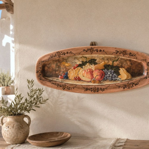 Vintage ceramic platter handpainted with fruit still life, like new