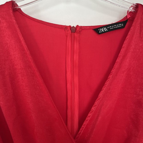 Zara satin red jumpsuit with belt, like new, medium