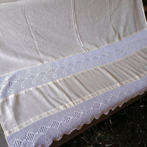 Handmade crochet curtain beige fabric new 1.70x1.40