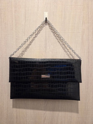 Doca black evening clutch bag with croco pattern like new