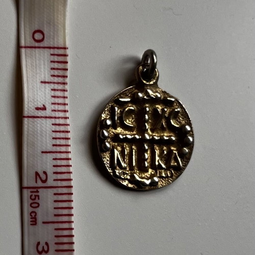 Gold-plated Konstantinato pendant used, two-sided amulet