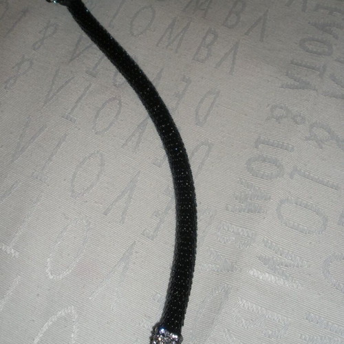 Women's long snake-style necklace, black with silver crystals