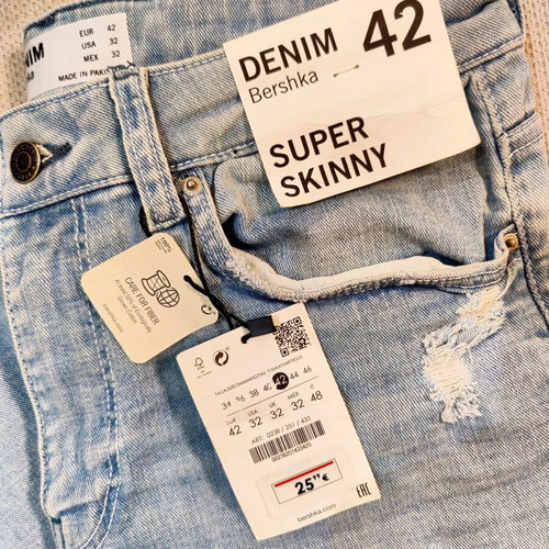 Bershka men's light blue super skinny jeans new XL