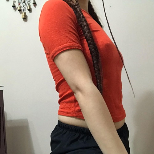 Red short-sleeve T-shirt used, size Small