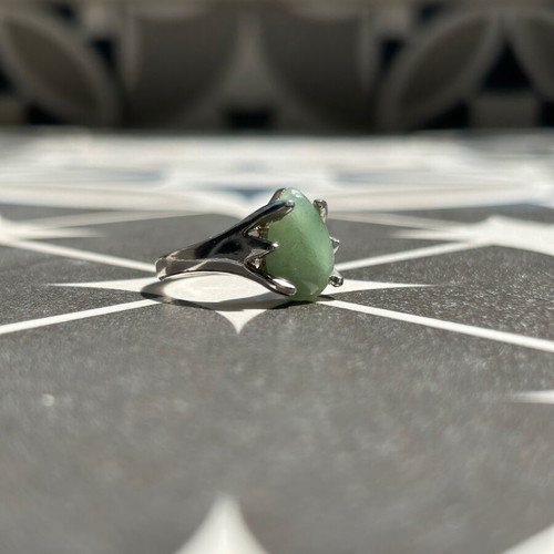 Silver ring with mint green nephrite stone