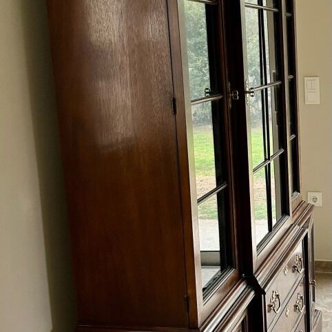 Three-Door Classic Glass Display Cabinet Made of Solid Mahogany Like New
