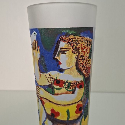 Collectible water glass with artwork by Sperantzas like new
