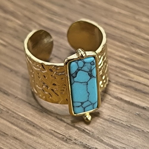 Women's adjustable gold-colored ring with turquoise stone, new