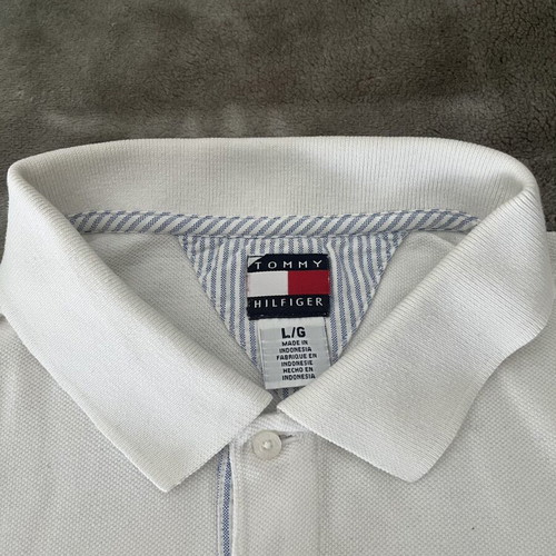 Tommy Hilfiger polo shirt used, size L, white and blue