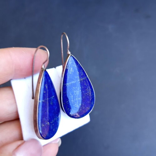 Silver earrings with lapis lazuli energy crystal new