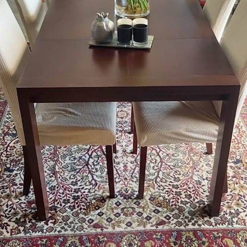 Solid wood dining set with six extendable chairs