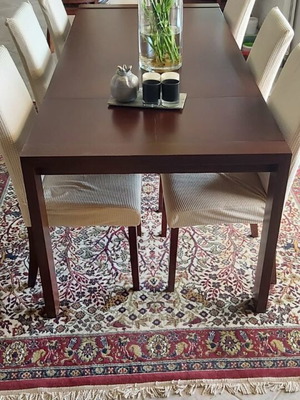 Solid wood dining set with six extendable chairs