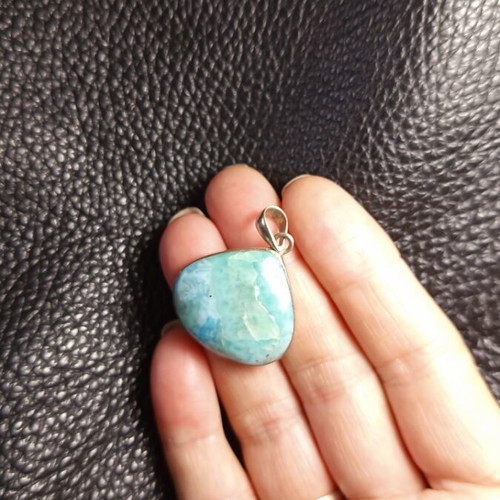 Silver necklace with natural larimar energy crystal new