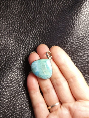 Silver necklace with natural larimar energy crystal new