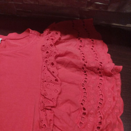 Blouse with lace sleeves like new, pink-coral, size M