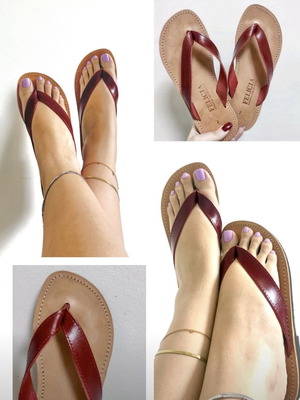 Felicia Burgundy Genuine Leather Sandals New, Handmade in Greece