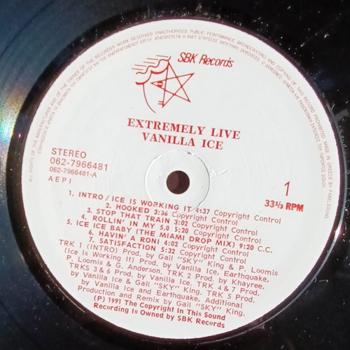 Vanilla Ice Extremely Live vinyl used, hip-hop