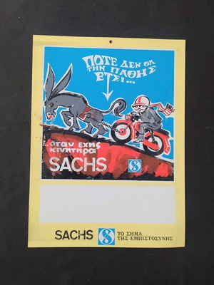 SACHS Vintage Plastic Advertising Sign for Engines and Motorcycles used