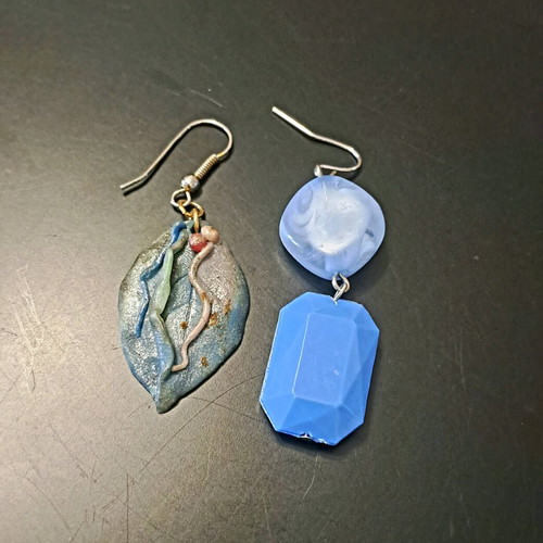 Asymmetric earrings used, blue, artistic boho style