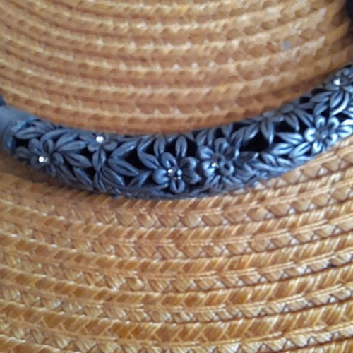 Necklace silver like new with black textile laces