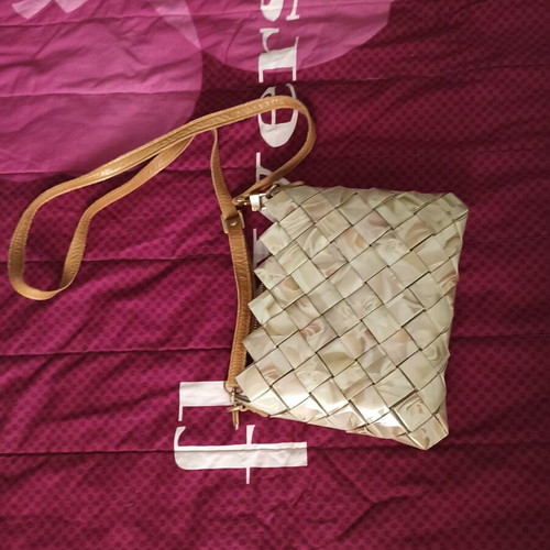 Crossbody bag handmade knitted with leather details, new