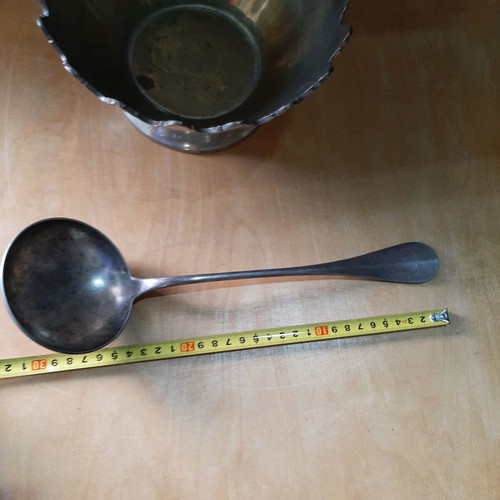 Vintage metal punch bowl with ladle used