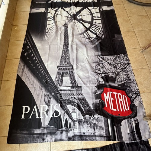 Curtains with Paris design used, set of two with tape