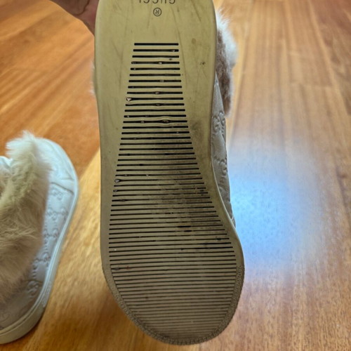 Gucci high sneakers used, beige with rabbit fur, size 39 fitting 40