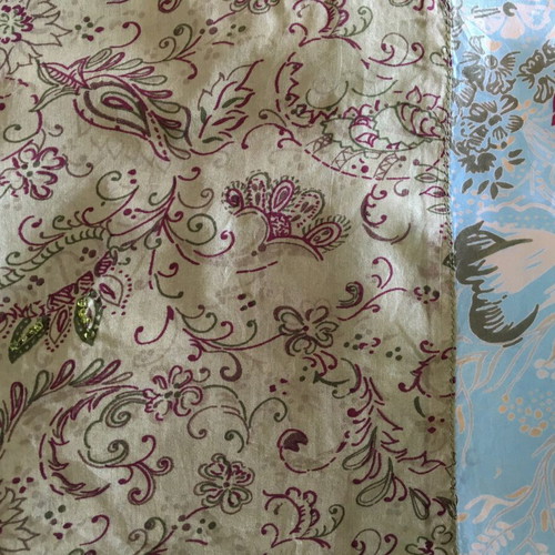 Silk skirt with embroidered details, green and turquoise, size L