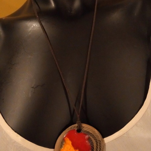 Necklace handmade with polymer clay and melted glass pendant, new