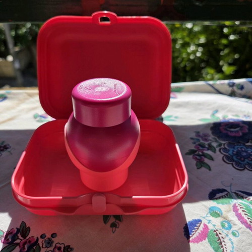 Tupperware set with egg holders in pink combination, new