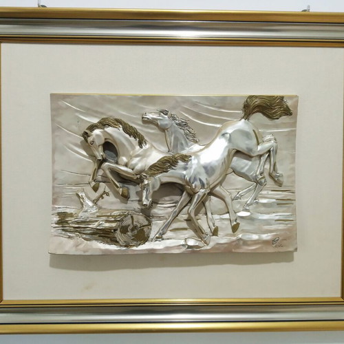 Wild Horses embossed painting from .925 silver new