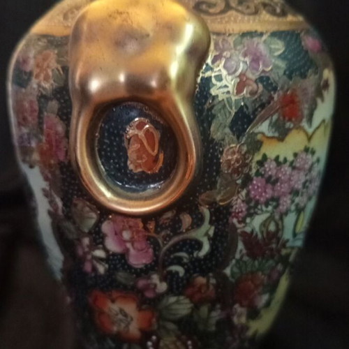 Vintage Satsuma Style Porcelain Vases Set of 2, like new
