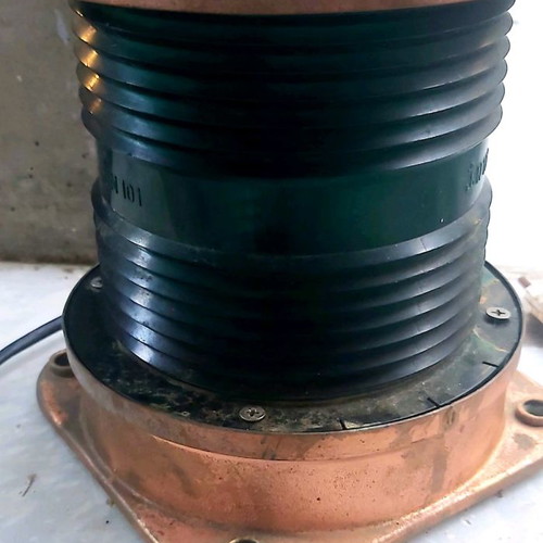 Old nautical lantern copper with green glass used, table lamp